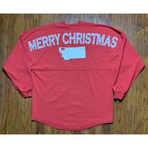 Spirit Jersey Shirt Womens Small Red Long Sleeve Merry Christmas Montana Map